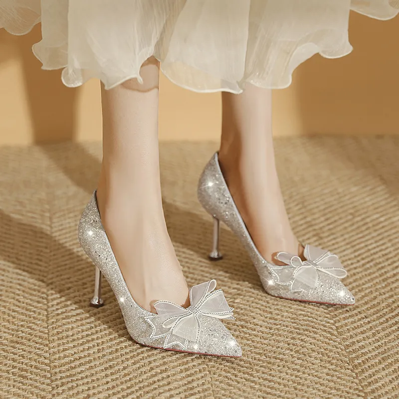 Lan Miao Slim Heel High Heels Women's Silver-4