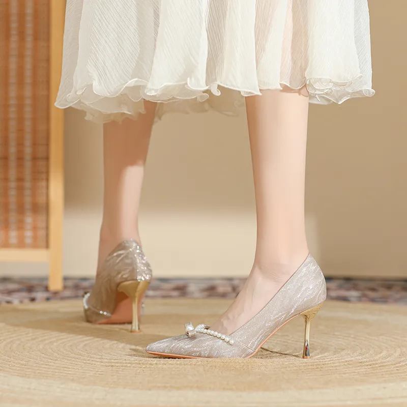 Lan Miao High Heels Women's Champagne/Silver-3