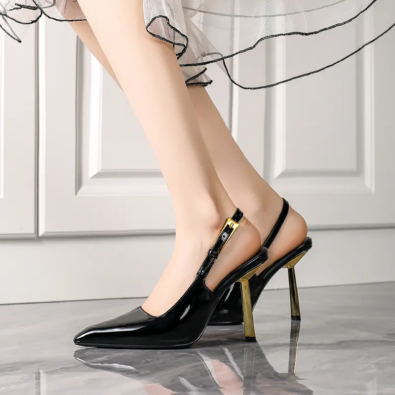 Lan Miao Slim Heel High Heels Women's Black-5
