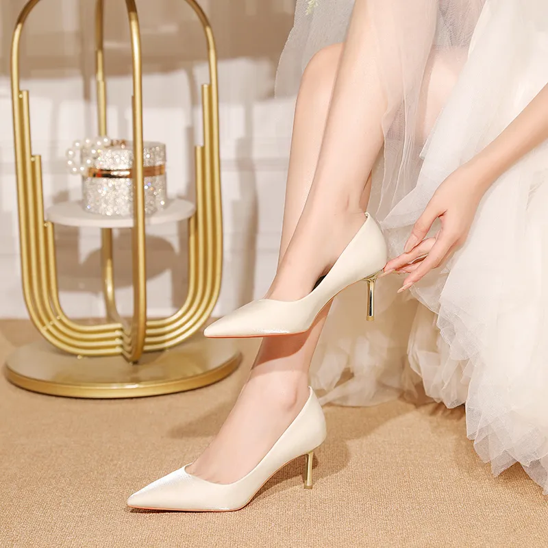 Lan Miao Slim Heel High Heels 6.5CM Women's Champagne-5