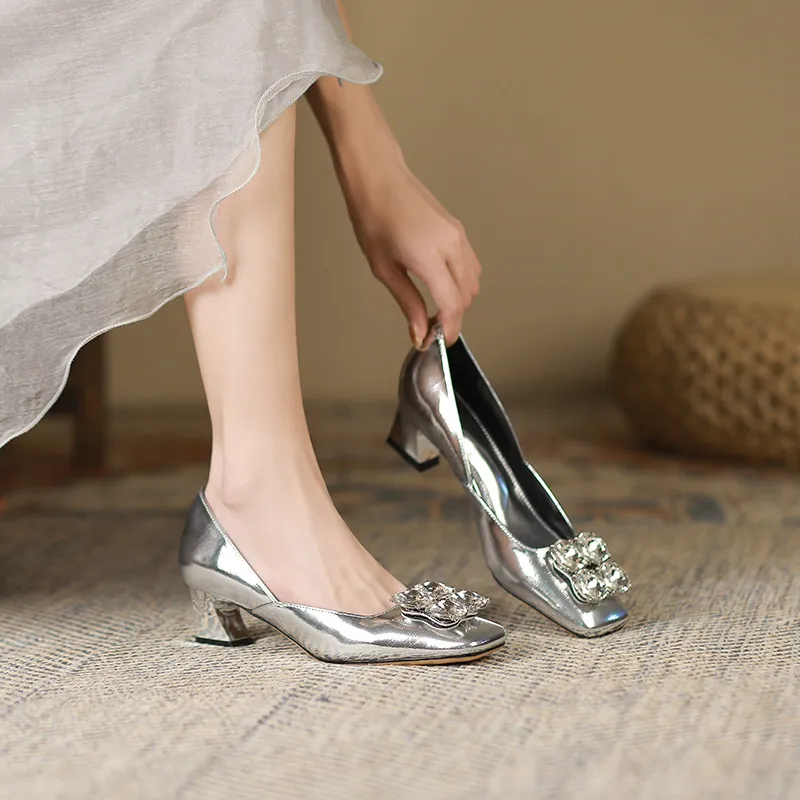 Lan Miao Chunky Heel High Heels 4CM Women's Silver-4