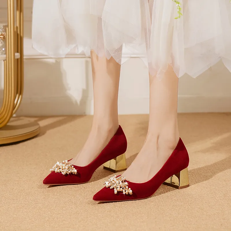 Lan Miao Chunky Heel High Heels Women's Burgundy-5