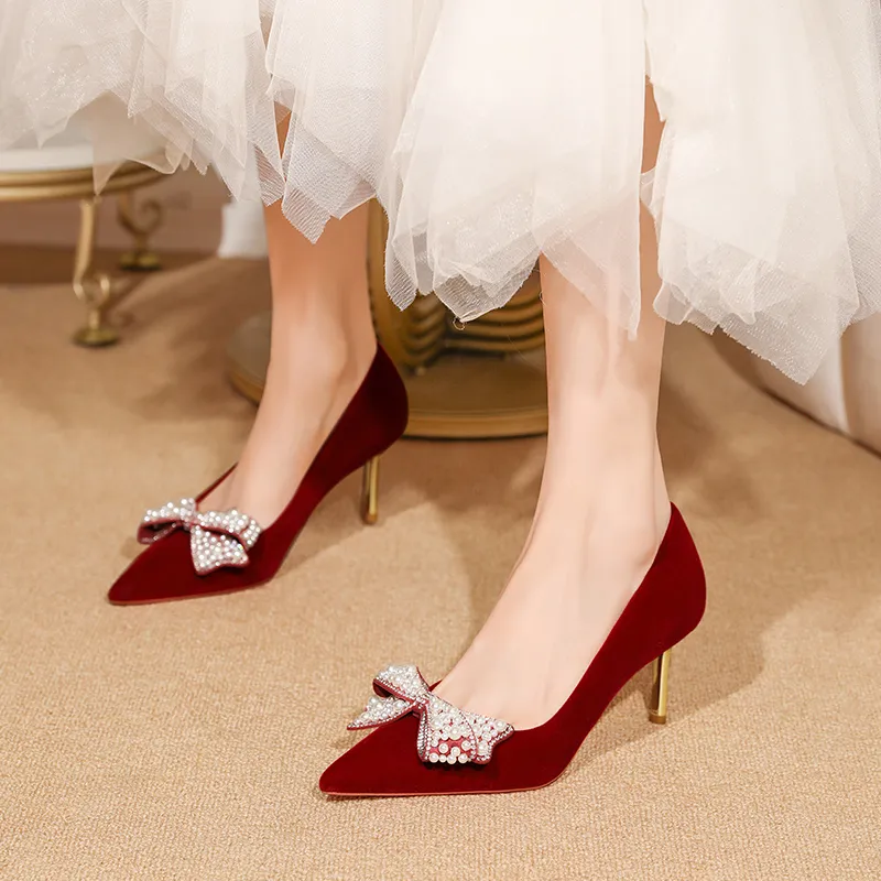 Lan Miao Slim Heel High Heels Women's Burgundy-1