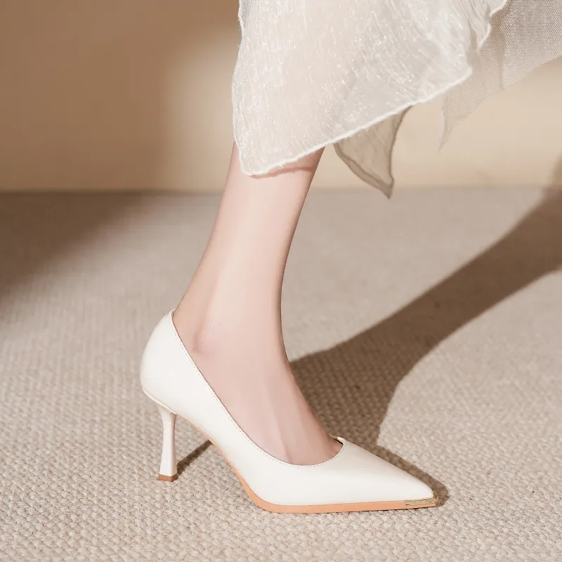 Lan Miao Slim Heel High Heels Women's Ecru-5