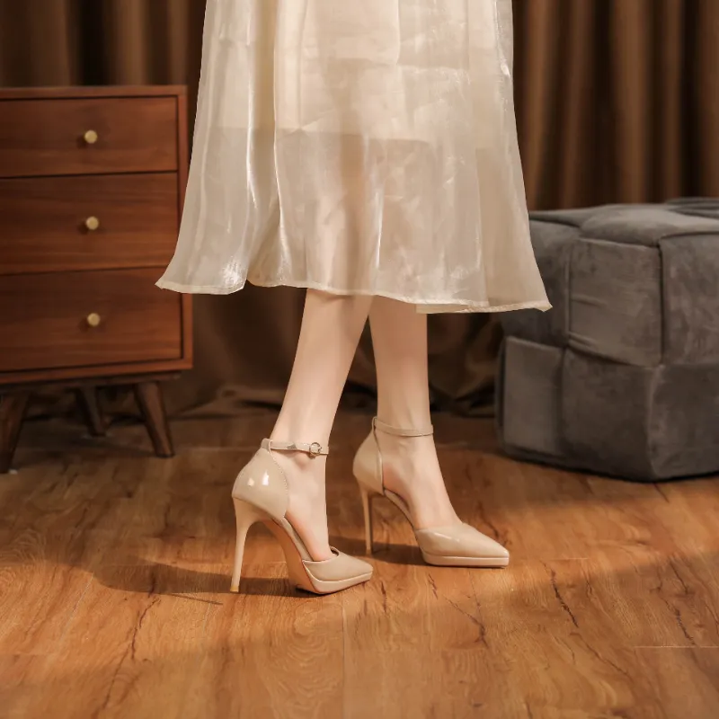 Lan Miao Slim Heel High Heels 10.5CM Women's Nude-3