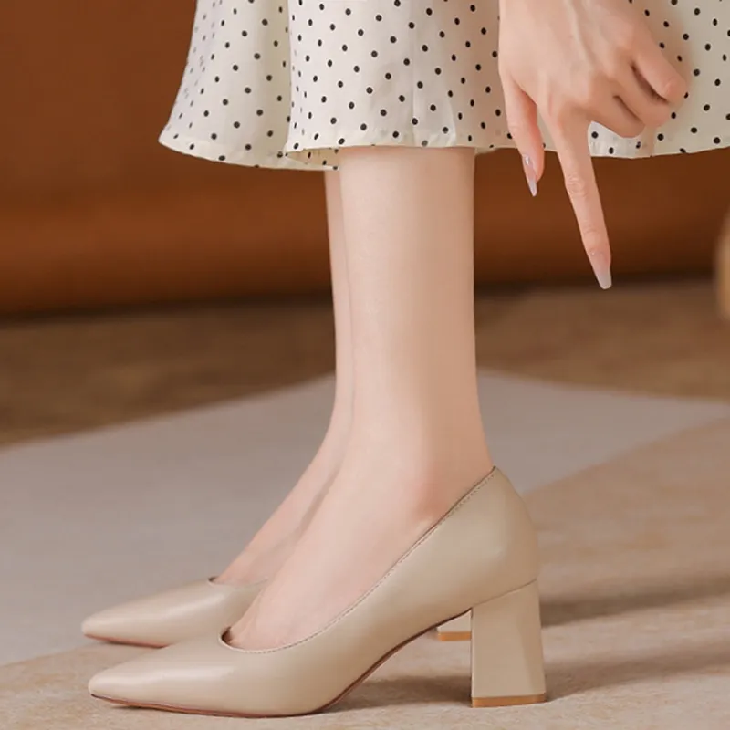 Lan Miao Chunky Heel High Heels Women's Nude-3