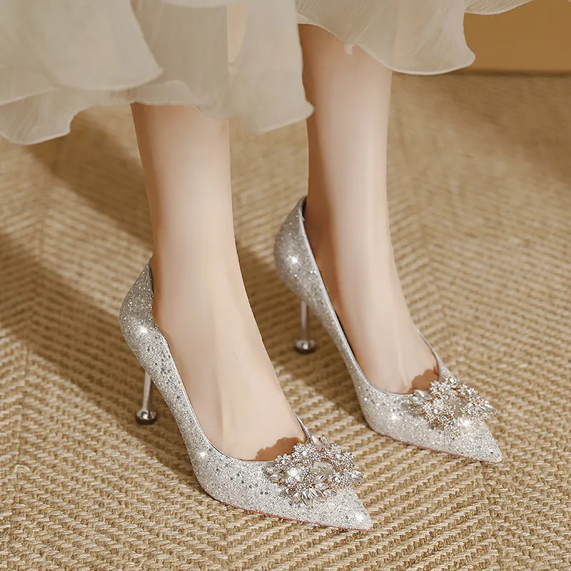 Lan Miao Slim Heel High Heels Women's Silver-4