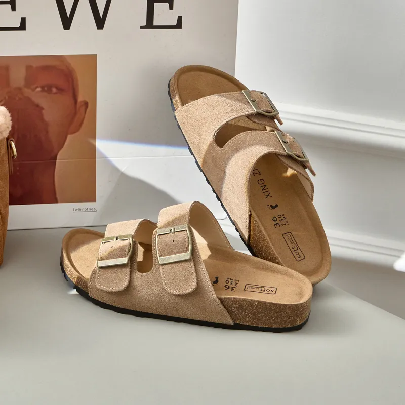 Lan Miao Rubber Sole Slip Resistant Slide Slippers Women's Camel-2
