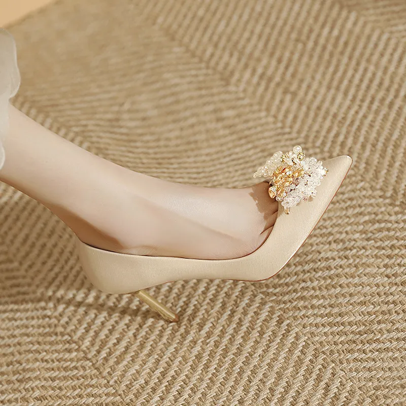 Lan Miao Slim Heel High Heels Women's Champagne-5