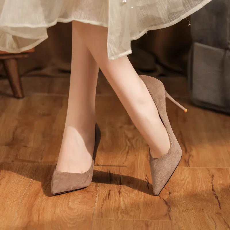 Lan Miao Slim Heel High Heels Women's Khaki-2