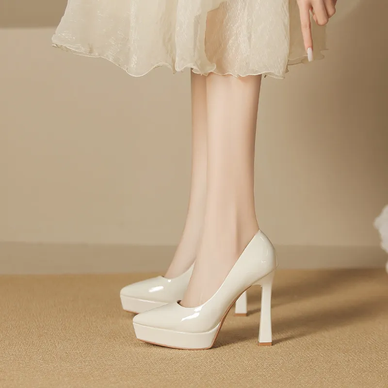 Lan Miao Slim Heel High Heels Women's White-1