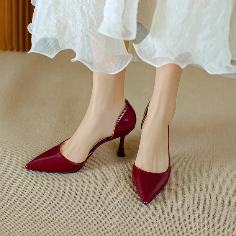 Lan Miao Slim Heel High Heels 5CM/7.5CM Women's Burgundy-2