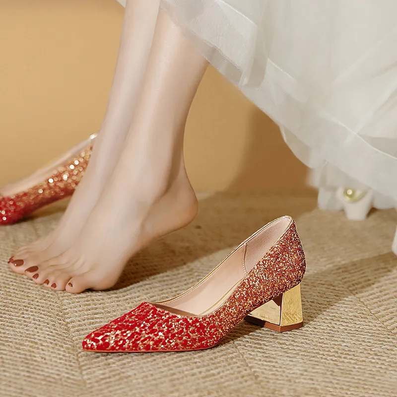 Lan Miao Chunky Heel High Heels Women's Red-6