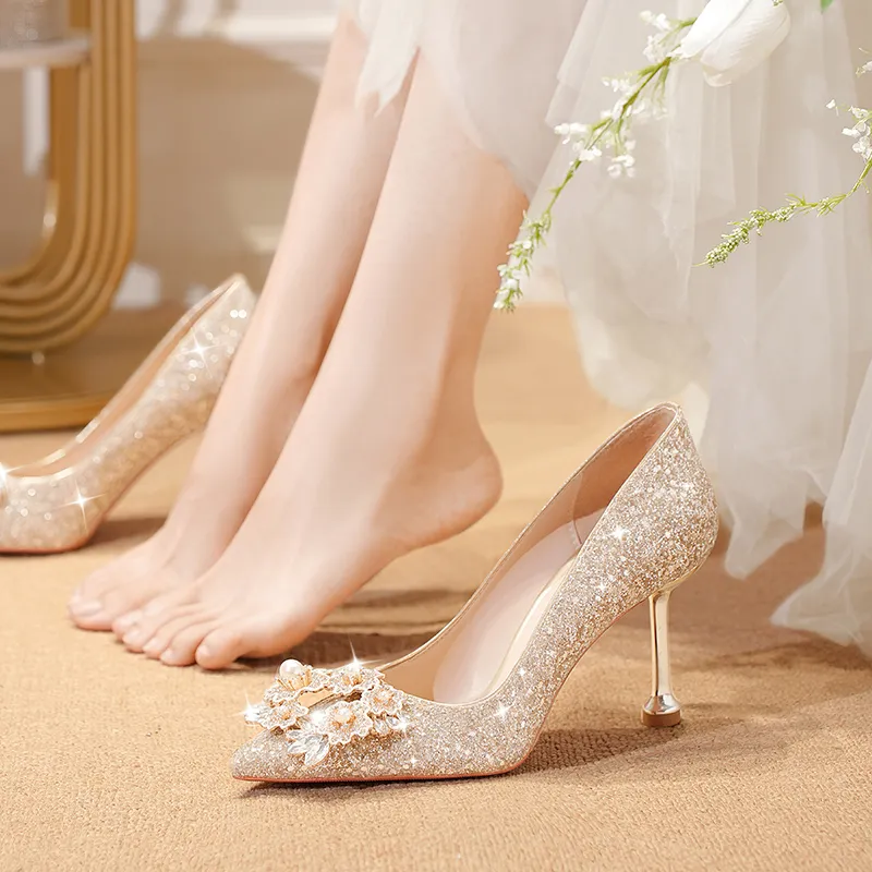 Lan Miao Slim Heel High Heels Women's Gold-2