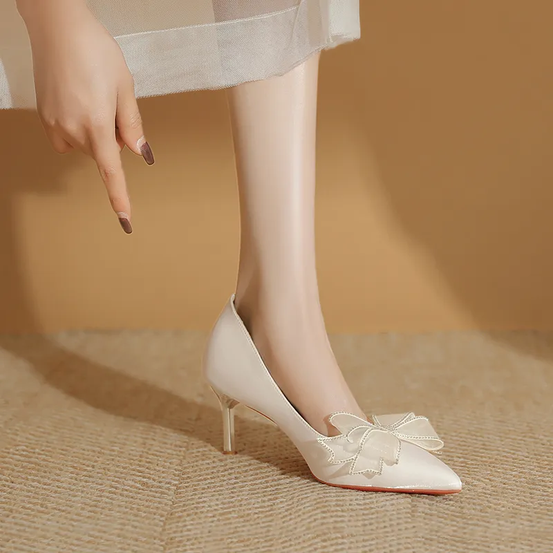 Lan Miao Slim Heel High Heels 6.5CM Women's White-6
