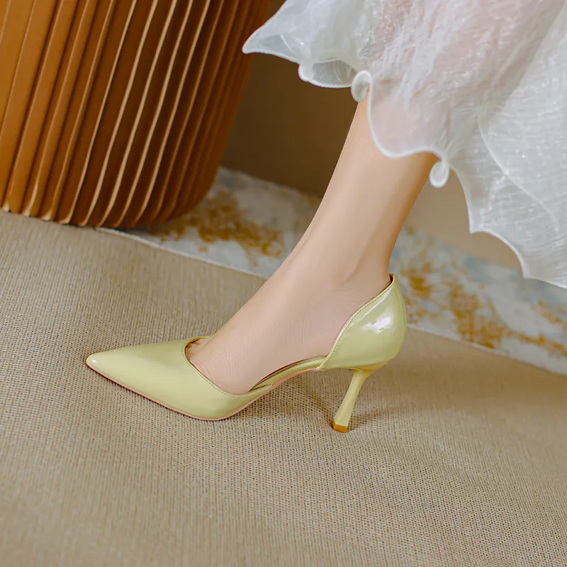 Lan Miao Slim Heel High Heels Women's Light Yellow-1