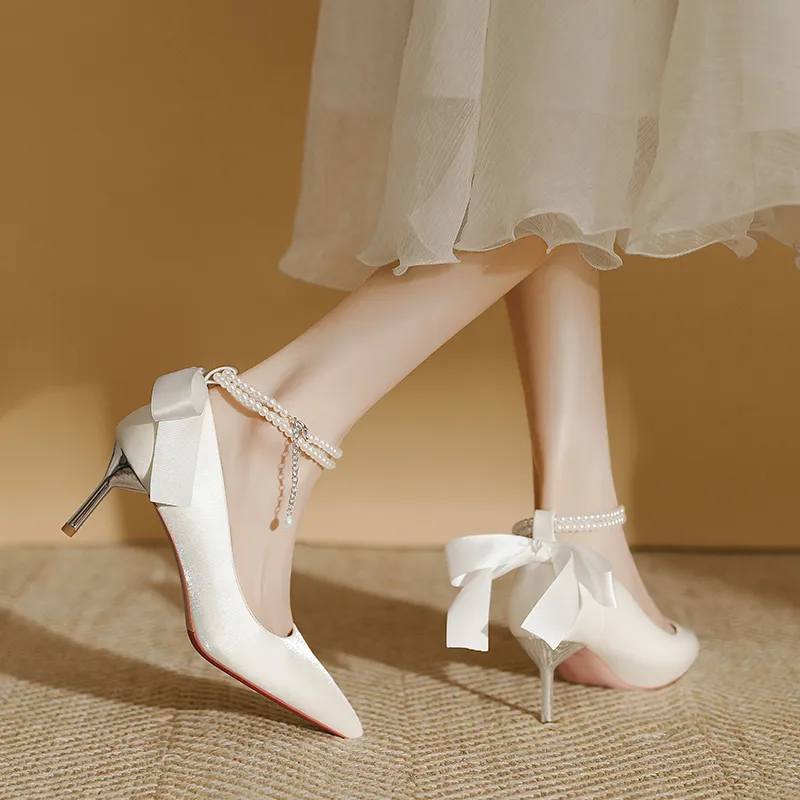 Lan Miao Slim Heel High Heels 6.5CM Women's White-3