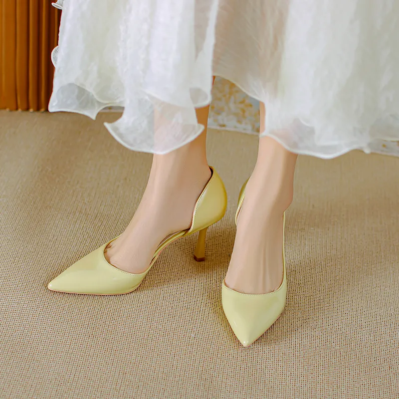Lan Miao Slim Heel High Heels Women's Light Yellow-2