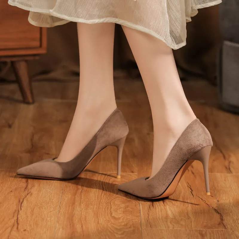Lan Miao Slim Heel High Heels Women's Khaki-3