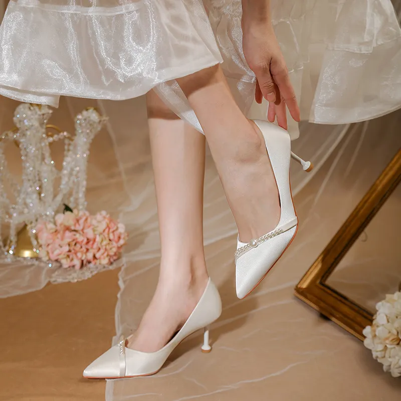 Lan Miao Slim Heel High Heels 6.5CM Women's White-2