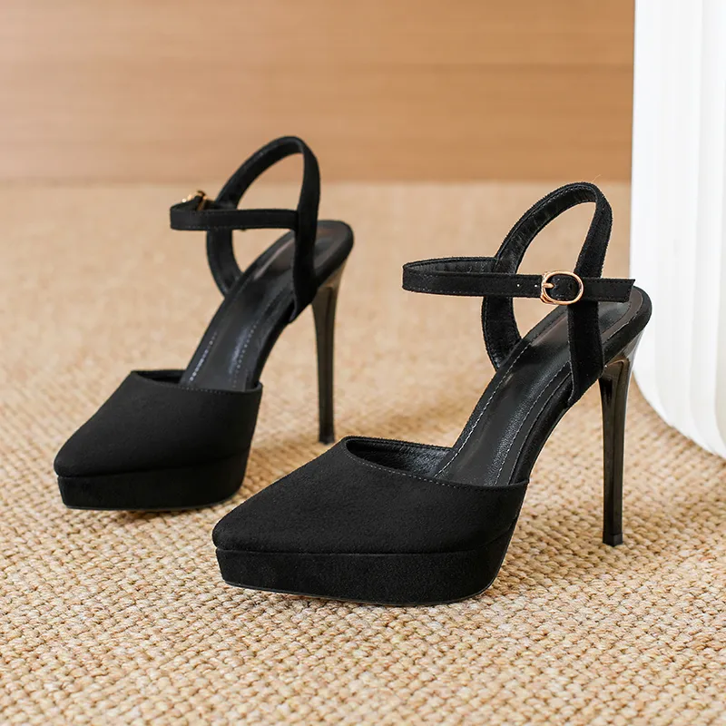 Lan Miao Slim Heel High Heels Women's Black-6