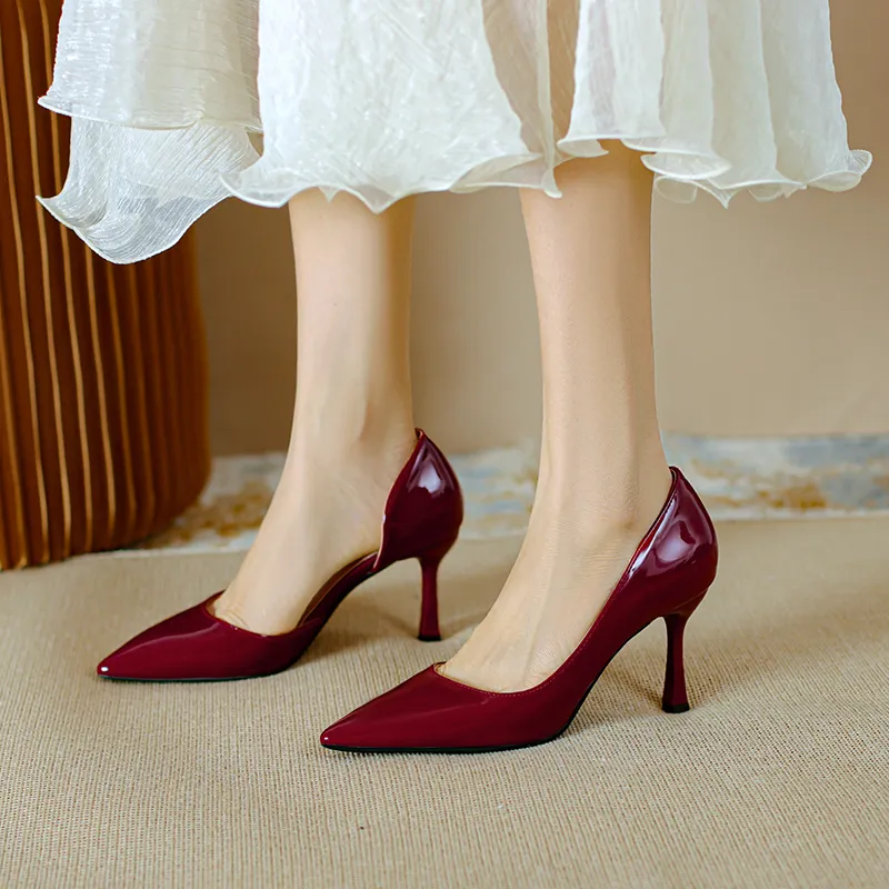 Lan Miao Slim Heel High Heels 5CM/7.5CM Women's Burgundy-1
