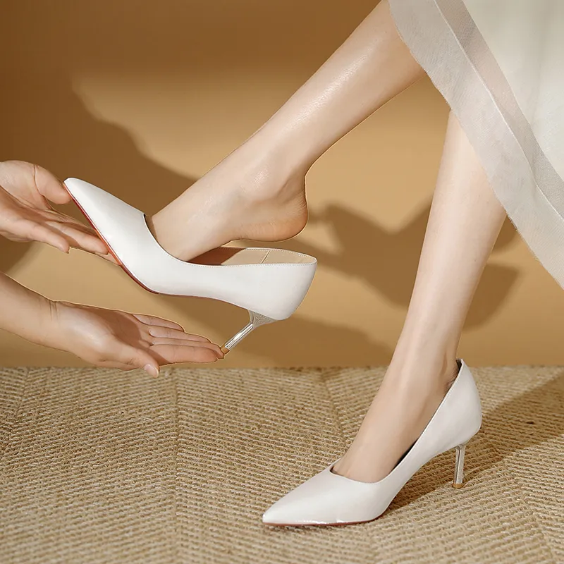 Lan Miao Slim Heel High Heels 6.5CM Women's White-5