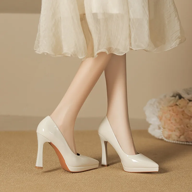 Lan Miao Slim Heel High Heels Women's White-4
