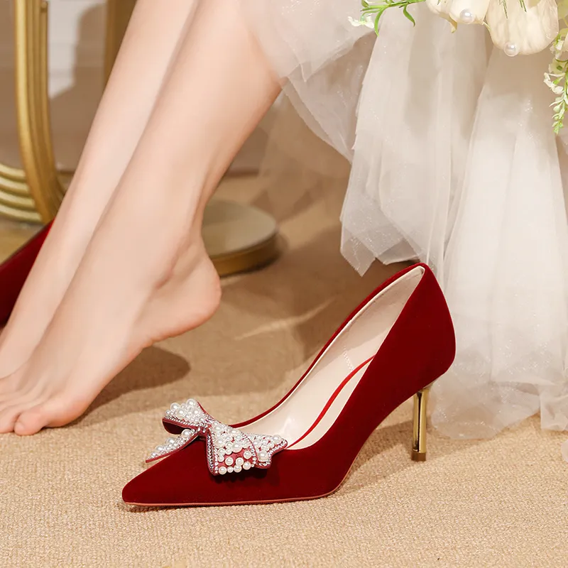 Lan Miao Slim Heel High Heels Women's Burgundy-3