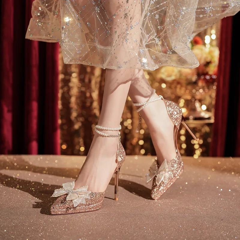 Lan Miao Slim Heel High Heels 10.5CM Women's Rose Gold-4