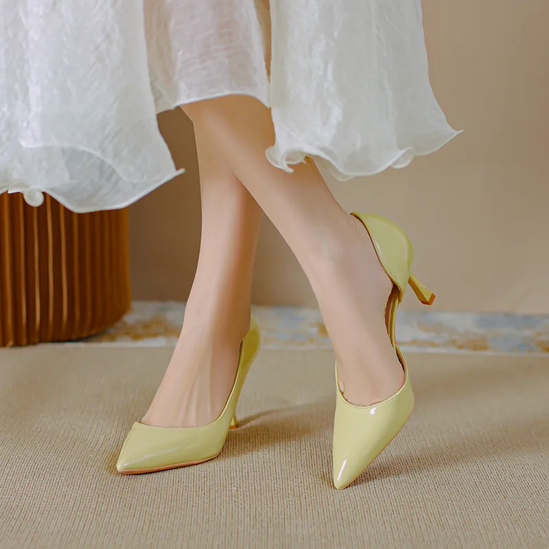 Lan Miao Slim Heel High Heels Women's Light Yellow-4