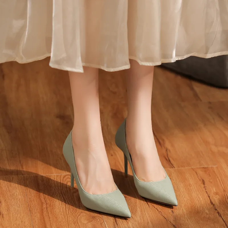 Lan Miao Slim Heel High Heels Women's Green-5