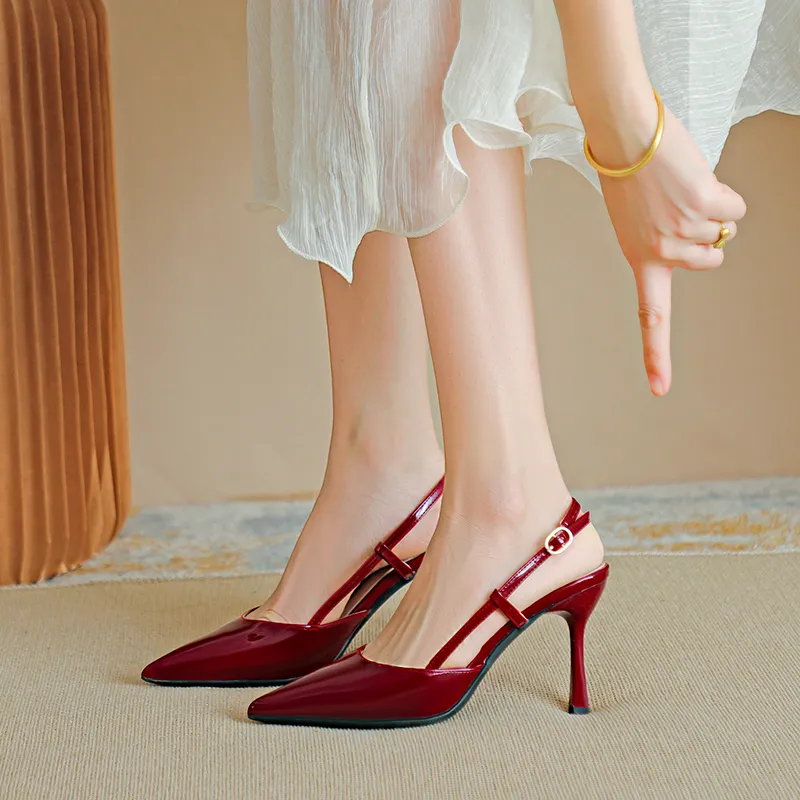 Lan Miao Slim Heel High Heels Women's Burgundy-1