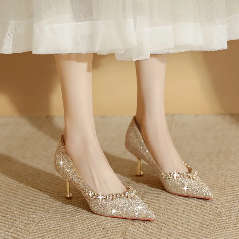 Lan Miao Slim Heel High Heels 6.5CM Women's Gold-3