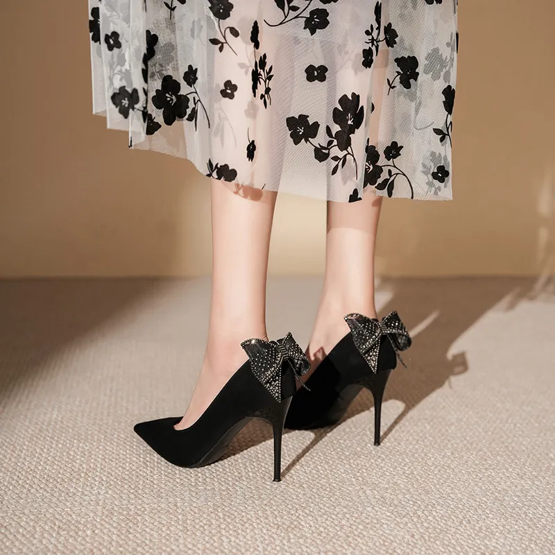 Lan Miao Slim Heel High Heels Women's Black-4