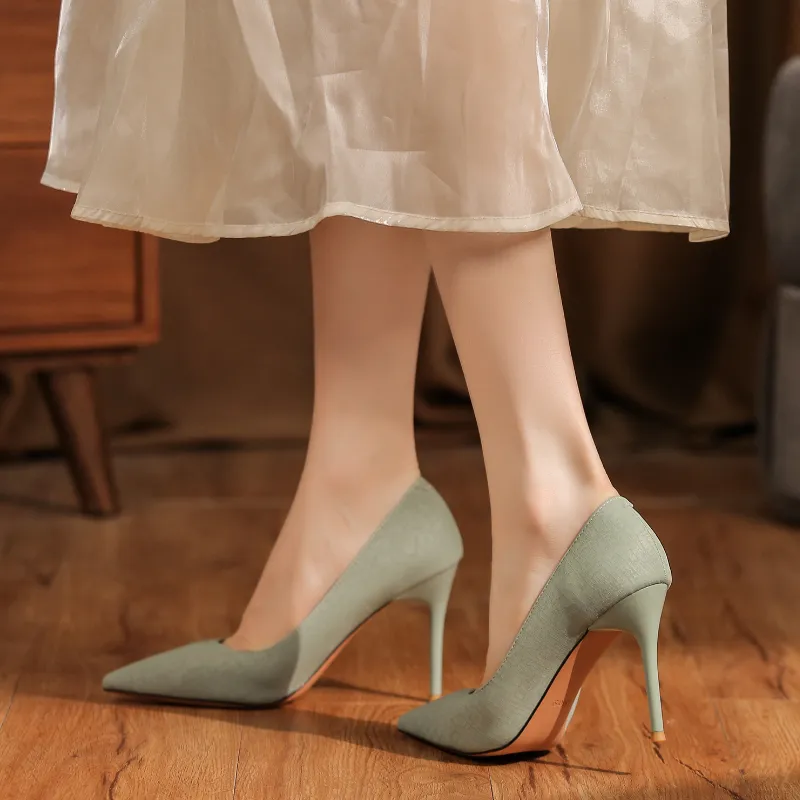 Lan Miao Slim Heel High Heels Women's Green-4