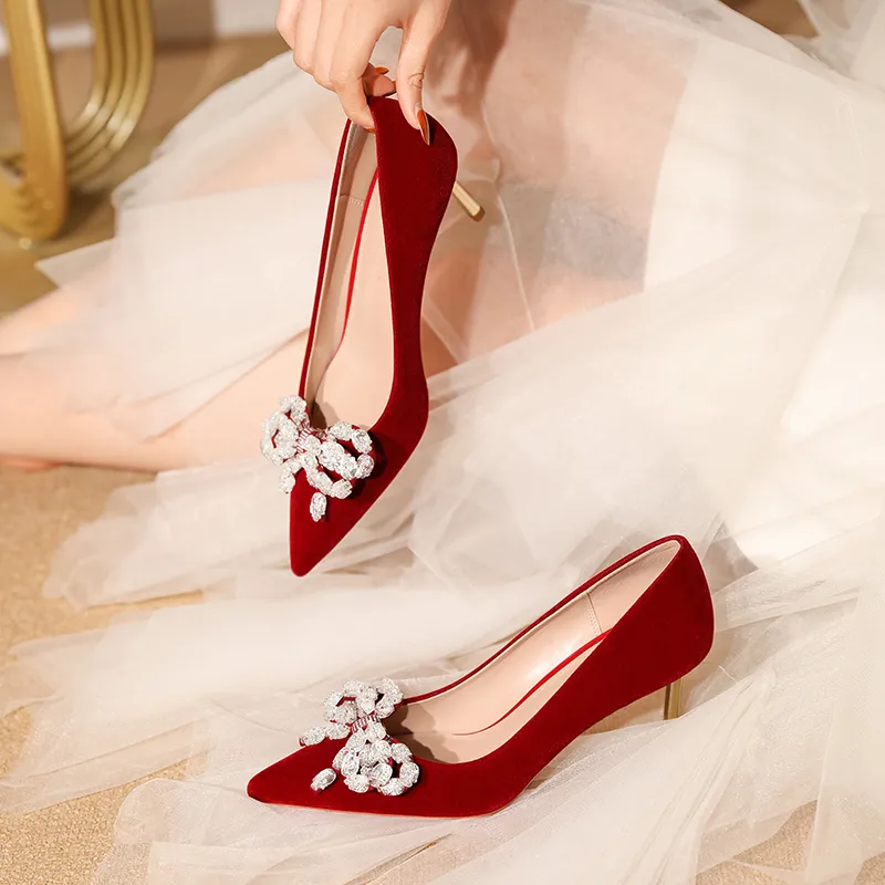 Lan Miao Slim Heel High Heels Women's Burgundy-5