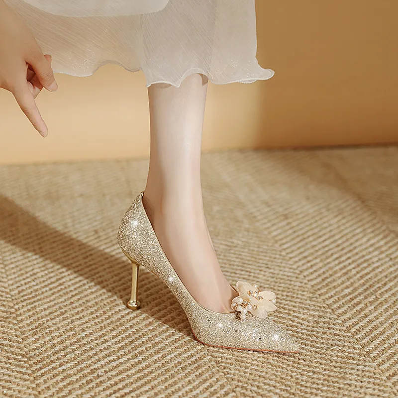 Lan Miao Slim Heel High Heels Women's Gold-5