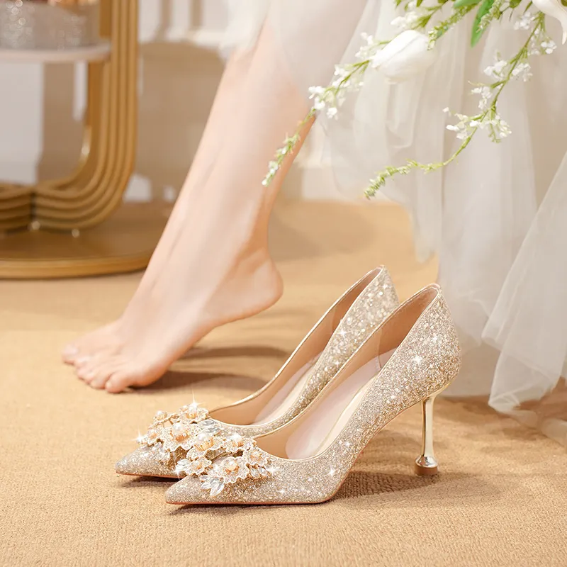 Lan Miao Slim Heel High Heels Women's Gold-1