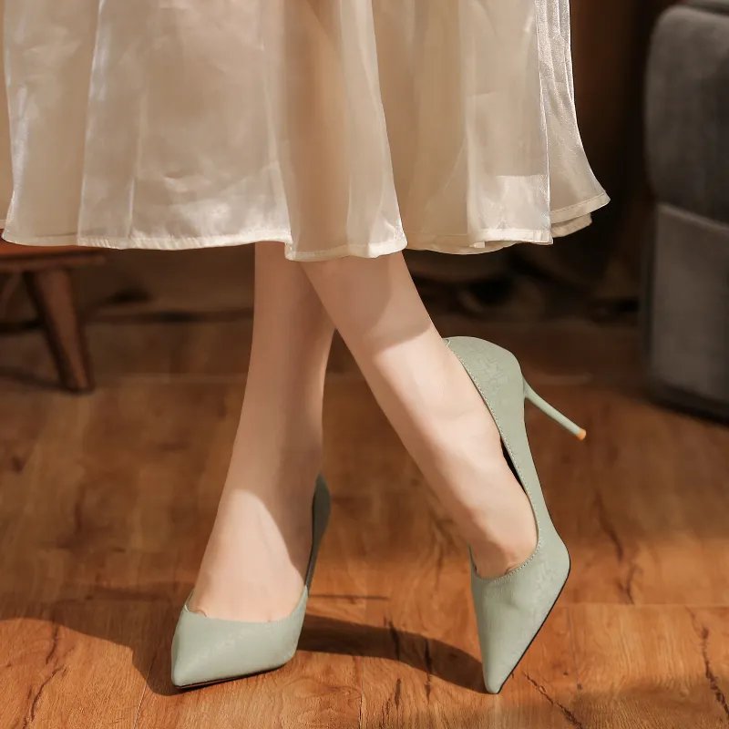 Lan Miao Slim Heel High Heels Women's Green-3