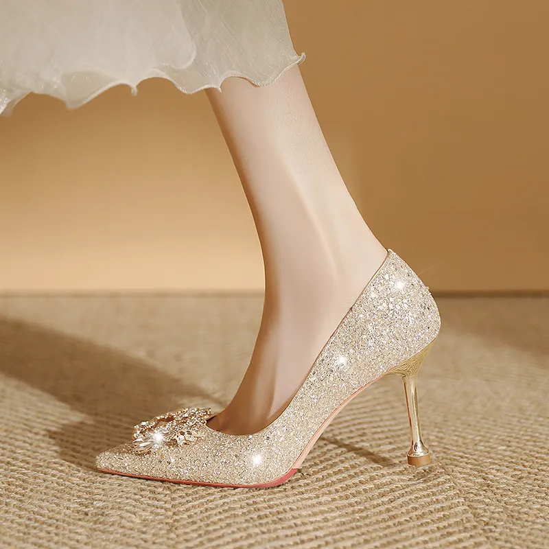 Lan Miao Slim Heel High Heels Women's Gold-1