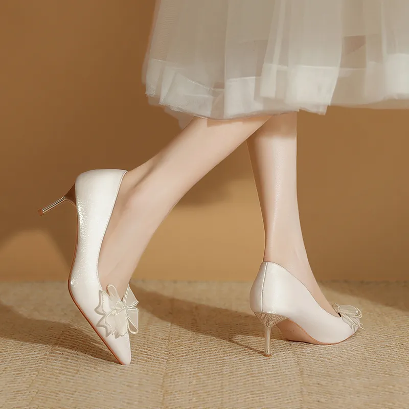 Lan Miao Slim Heel High Heels 6.5CM Women's White-5