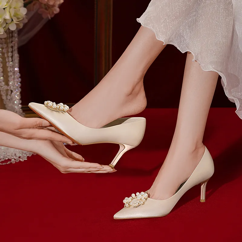 Lan Miao Slim Heel High Heels Women's Champagne-1