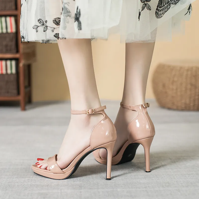 Lan Miao One Strap Sandals 10cm Women's Nude-6