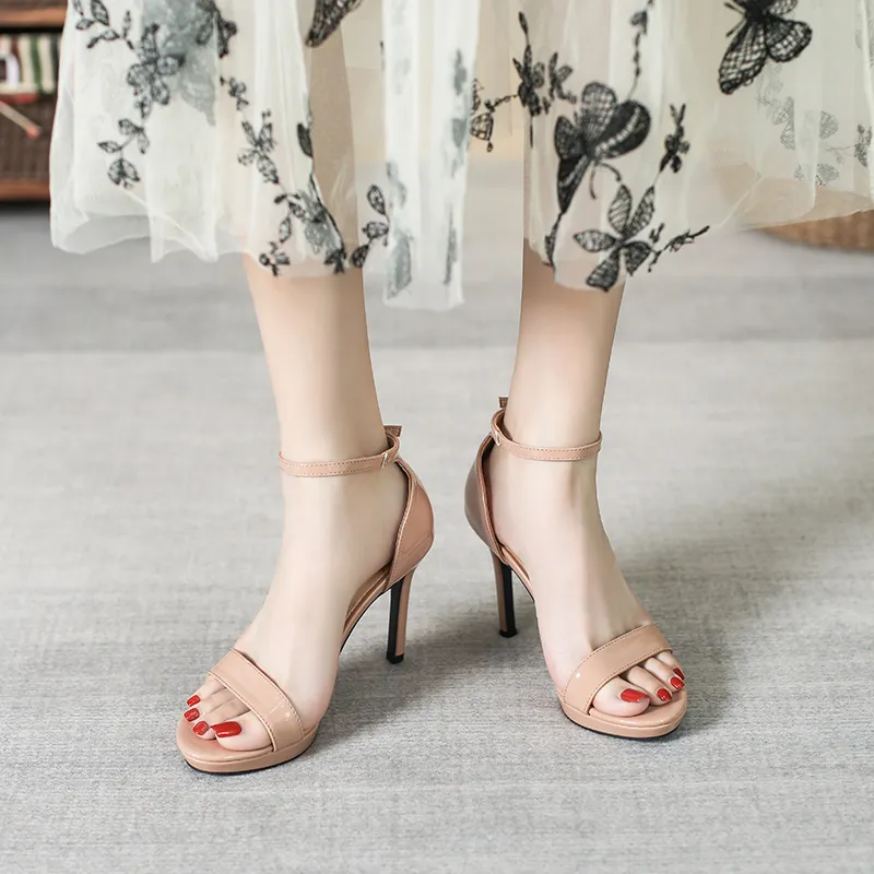 Lan Miao One Strap Sandals 10cm Women's Nude-4