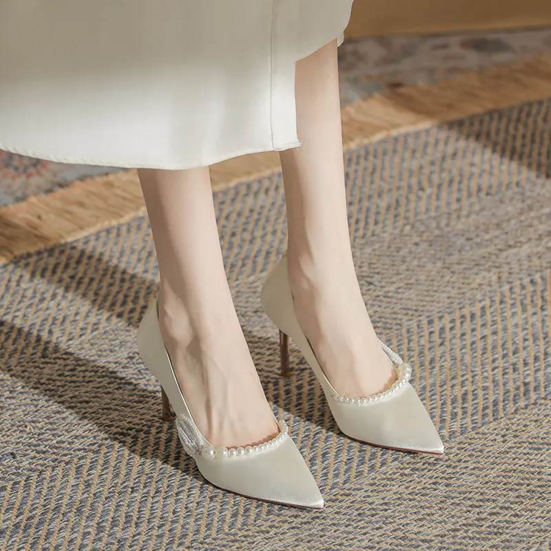 Lan Miao Slim Heel High Heels 8.5CM Women's Ecru-4