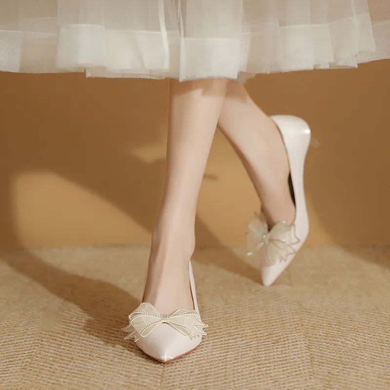 Lan Miao Slim Heel High Heels 6.5CM Women's White-4