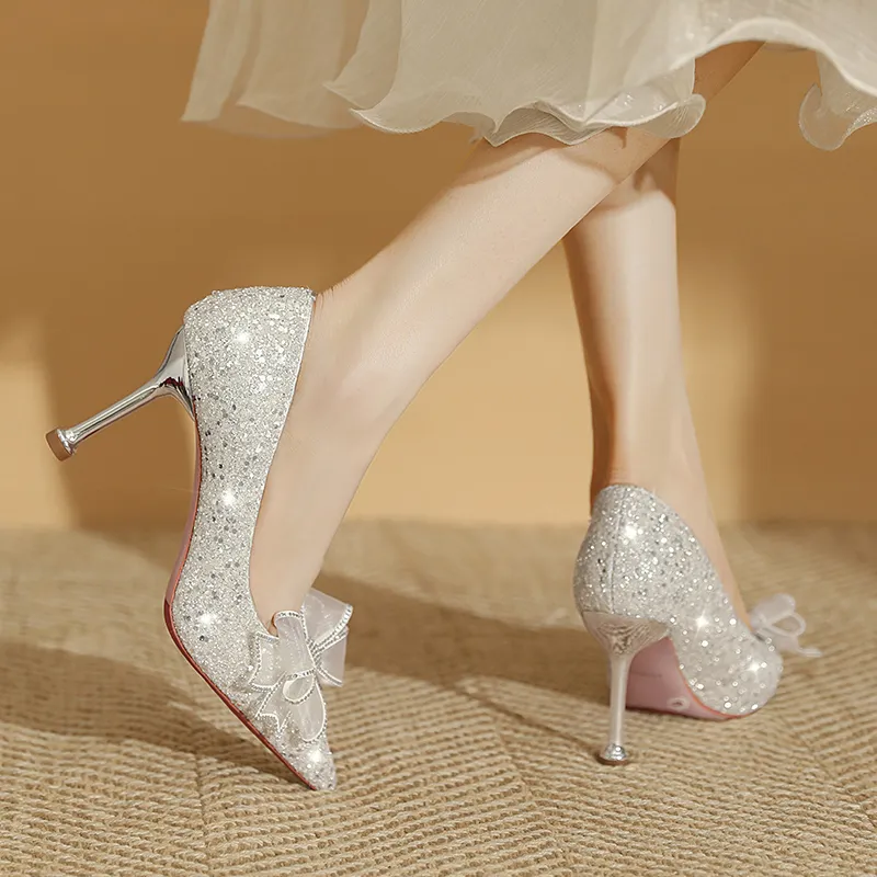 Lan Miao Slim Heel High Heels Women's Silver-3