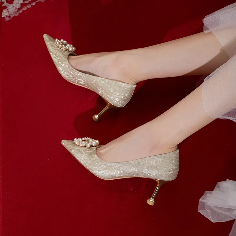 Lan Miao Slim Heel High Heels 6.5CM Women's Gold-5