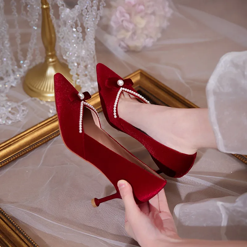 Lan Miao Slim Heel High Heels 6.5CM Women's Burgundy-5